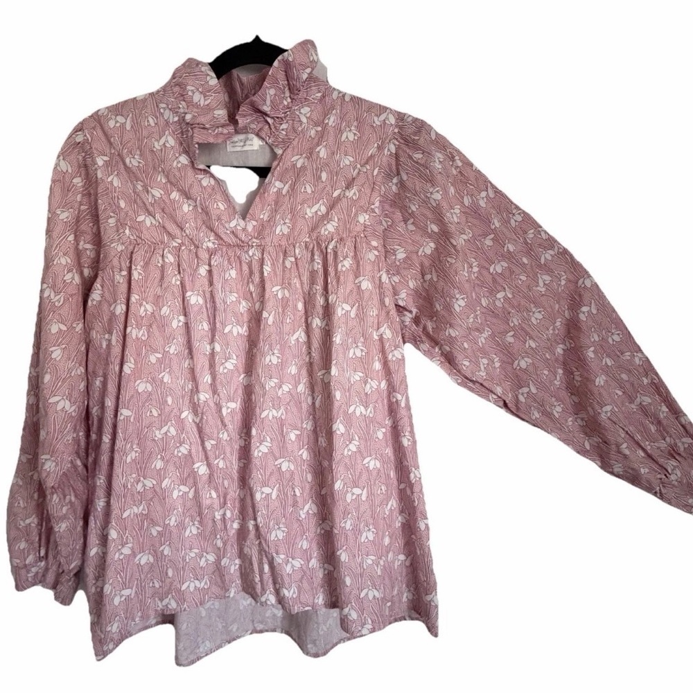 Shop The Mint Womens L Floral Ruffle Neck Babydoll Tunic Top Cottagecore Boho